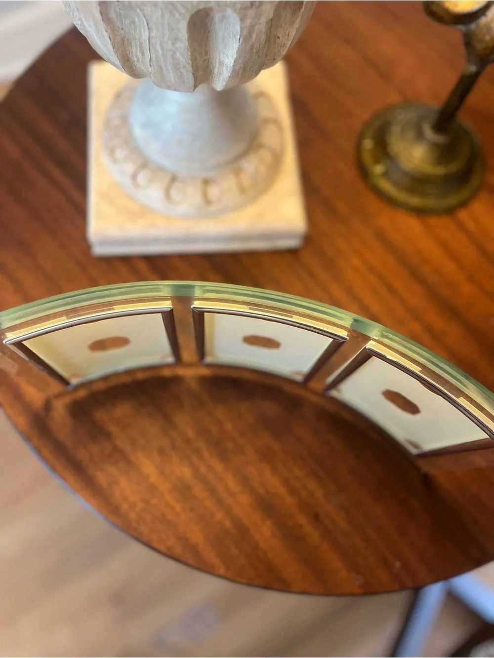Vtg 1980s Postmodern Curved Floating Glass Silver Tone Picture Triple Frame 3x5